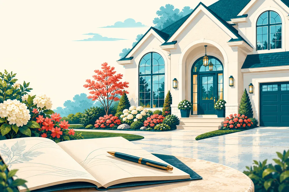 Architectural illustration of a welcoming home and research folio